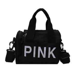 Sac à main cylindrique noir PINK avec bandoulière réglable en nylon pour femmes
