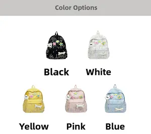 Detailed display of cute school backpacks in five colors with star plush pendants