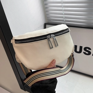 Sac Selle en Cuir PU à Motif Lychee à la Mode pour Femmes Bandoulière Large à Rayures Rétro Sac à Dos Poitrine Taille
