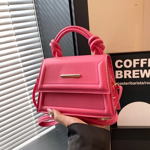 Women Knot Handle Shoulder Bag PU Leather Gold Bar Flap Square Crossbody Handbag Minimalist Trendy Versatile Commuting Daily Bag