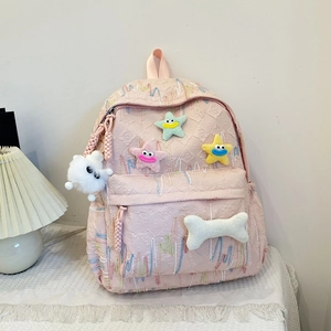 Cute Sweet Korean Schoolbag For Girls High Appearance Backpack For University Students Travel Backpack With Plush Charms