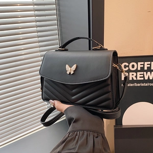Women Fashion PU Leather Small Square Bag With Butterfly Buckle Chevron Quilted Crossbody Shoulder Bag For Daily Use