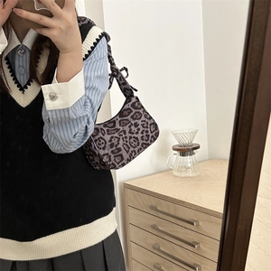 Retro purple leopard print crescent hobo bag with stylish bow knot strap detailing