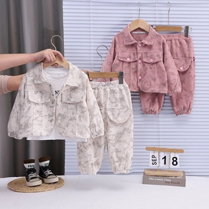 Toddler girls corduroy tracksuit with tie dye jacket and joggers in two colors