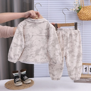 Toddler girls two-piece set with tie-dye marble print jacket and matching joggers