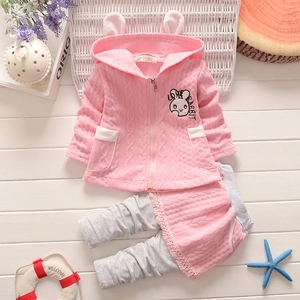 Ensemble Sweat à Capuche Lapin Rose et Pantalon pour Fillette Style Coréen en Tricot à Torsades Brodé Tenue Deux Pièces pour Automne