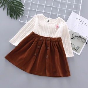 Girls Knitted Fake Two Piece Dress Long Sleeve Cable Knit Patchwork Princess Skirt With Flower Artificial Pearl Decor For Autumn Casual