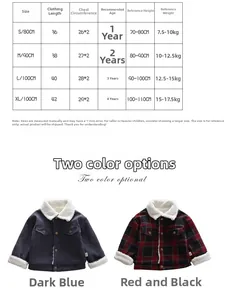 Detailed size chart for kids fleece lined jacket with height and weight measurements