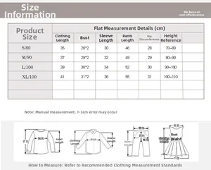 Detailed size chart for girls hooded long sleeve set with precise measurements and height guide