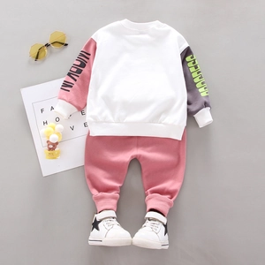 Kids autumn sport set featuring a loose color-block sweatshirt and pink jogger pants