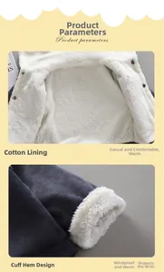 Detail of corduroy jacket showing thick fleece lining and ribbed plush cuffs with buttons