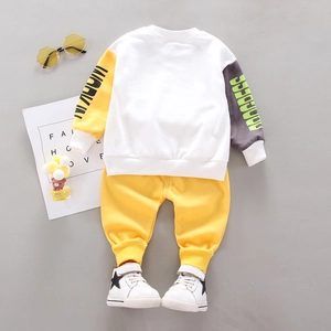 Kids autumn cotton tracksuit set with color-block sweatshirt and joggers in white and yellow