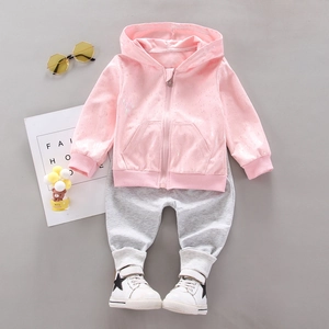 Ensemble de sport 2 pièces pour fillettes : veste à capuche rose et pantalon gris
