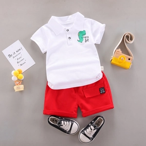 Baumwolle Kleinkind Dinosaurier Druck Kurzarm Poloshirt Und Shorts Outfit Sommer Atmungsaktive Kinder Freizeitkleidung Jungen