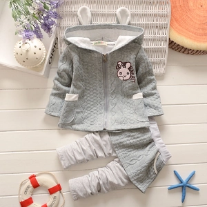 Ensemble en maille gaufrée grise pour tout-petit avec capuche à oreilles de lapin