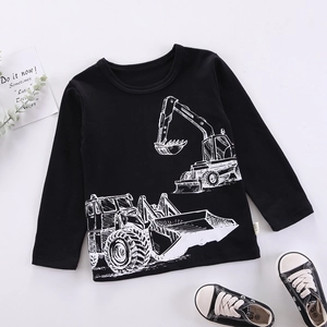Sweatshirt noir en coton pour garçon avec imprimé excavatrice et col rond décontracté