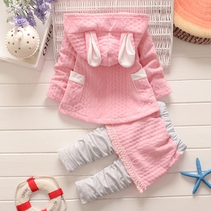 Ensemble tricot deux pièces pour fillettes avec sweat à oreilles de lapin et pantalon