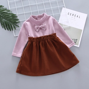 Girls Knit Sweater And Pleated Skirt Clothing Outfit Long Sleeve Top With Bow Artificial Pearl Decoration Sweet Toddler Apparel