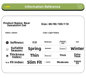 Detailed sizing and material information chart for yellow bear sweatshirt set for boys