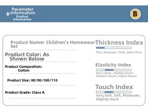 Size chart and fabric details for cotton toddler pajamas with soft material info