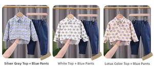 Detail view of toddler boys' long-sleeve alphabet print shirts and denim pants set