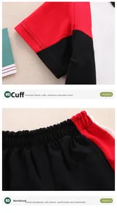 Detail of color-block Polo sleeves and elastic waistband on kids' breathable sports set