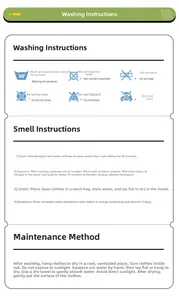Care guide for boys plaid coat showing washing, drying, and maintenance instructions