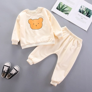 Toddler Boys Bear Cartoon Cotton Sweatshirt And Pants Set Korean Style Long Sleeve Pullover Top And Joggers Outfit