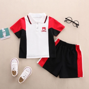 Toddler Kids Sporty Color Block Polo Shirt And Shorts Set Boys Girls Cotton Embroidered Bear Summer Outfit Clothing
