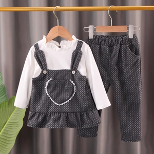 Ensemble de Vêtements Plaid d'Automne Doux pour Bébés Filles Top à Manches Longues à Volants et Pantalon à Carreaux