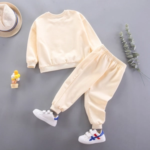 Kids bear graphic sweatshirt and jogger set in cream knit fabric for spring