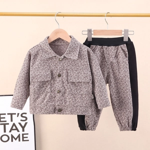 Kids houndstooth pattern casual long-sleeve jacket and pants two-piece outfit set