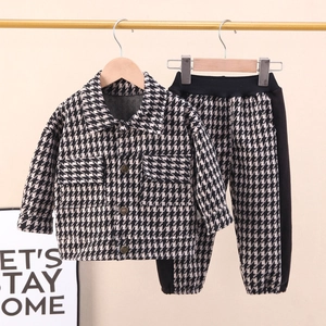 Ensemble deux pièces classique veste et pantalon à carreaux noir et blanc garçon