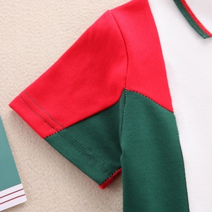 Kids color-block pique cotton POLO shirt in red, green and white with striped collar