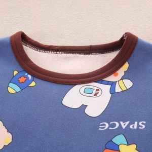 Kids warm thermal underwear set with thick fleece lining and cute space astronaut prints