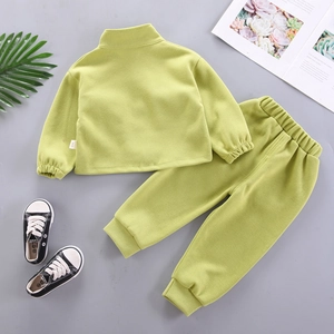 Girls avocado green casual two-piece autumn tracksuit set with long sleeves and pants