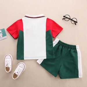 Kids color-block polo shirt and shorts set with sporty red white and green panels