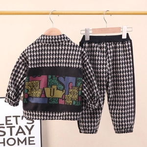 Ensemble veste et pantalon à carreaux pied-de-poule pour garçon avec motif graphique