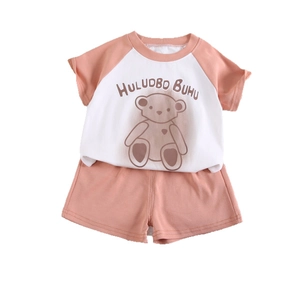 Ensemble d'été 2 pièces pour enfants en coton avec motif ours et t-shirt à manches raglan