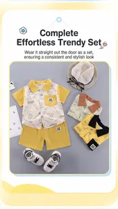 Dettaglio completo per bambini giallo con stampa di orsetti e camicia a maniche corte