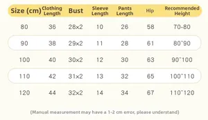 Detailed size chart for boys' summer cartoon short-sleeve cardigan and shorts two-piece set