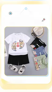 Detail of boys' summer hanfu set featuring traditional knots and dragon pattern print