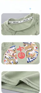 Detail of boys' traditional Chinese shirt with dragon print and embroidery stitching