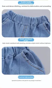 Détails du short en jean pour fille avec taille élastique, poches et double couture