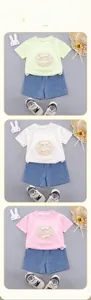 Détail de l'ensemble d'été pour filles avec broderie chinoise et short en jean
