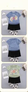 Close-up of boys' summer set with traditional Chinese knots and dragon print detail