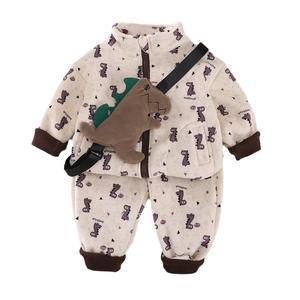 Kids warm polar fleece tracksuit with dinosaur print and 3D dinosaur cross-body bag