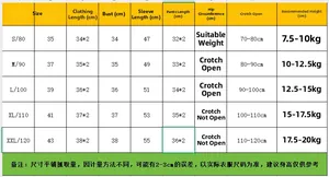 Size chart for winter fleece toddler outfit set from size 80 to 120 with measurements