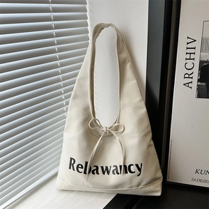 Rebawancy Letter Print Canvas Tote Bag For Women Korean Ins Style Large Capacity Shoulder Bag With Bow Decoration Daily