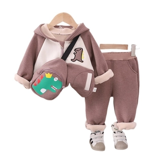 Winter-Set für Jungen, gefütterter Kapuzenpullover mit Dinosaurier-Tasche in Altrosa und Beige